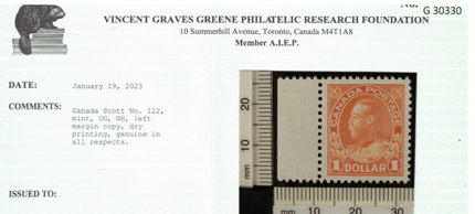 Canada #122 XF/NH Margin Gem **With Certificate**
