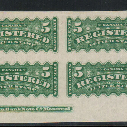 Canada #F2c XF Mint Imprint Imperforate Block