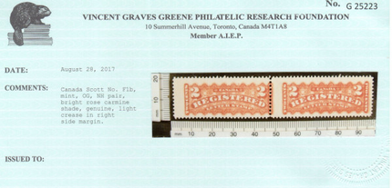 Canada #F1b VF/NH Misperf Pair Variety **With Certificate**