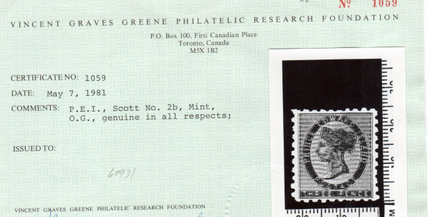 Prince Edward Island #2b XF Mint Double Impression Variety **With Certificate**