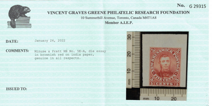 New Brunswick M&P #5E-A VF Engraved Die Essay **With Certificate**