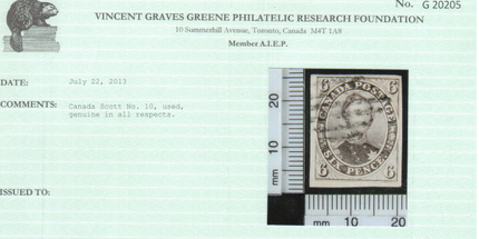 Canada #10 XF Used **With Certificate**