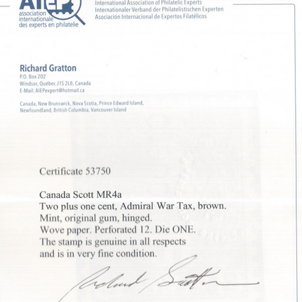 Canada #MR4a XF Mint **With Certificate**