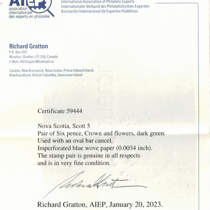 Nova Scotia #5 VF Used Pair With Ideal Light Cancel **With Certificate**