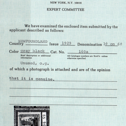 Newfoundland #160a VF/NH Inverted Surcharge **With Certificate**