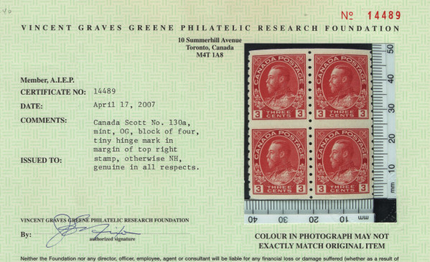 Canada #130a VF Mint Block **With Certificate**