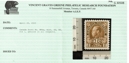 Canada #MR4a XF/NH Gem **With Certificate**