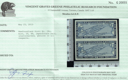 Newfoundland #C8c VF/NH Imperf Pair **With Certificate**