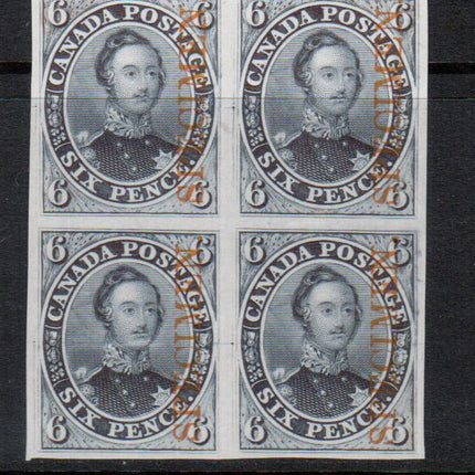 Canada #2TCv VF Proof Block On India Paper With Orange Specimen Overprint