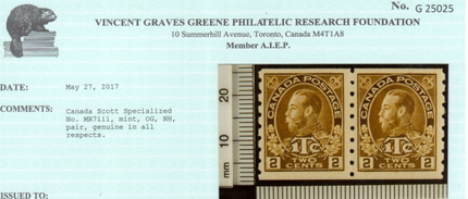 Canada #MR7iii VF/NH Die 1 Coil Pair **With Certificate**