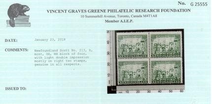 Newfoundland #213b NH Mint Double Impression Block **With Certificate**