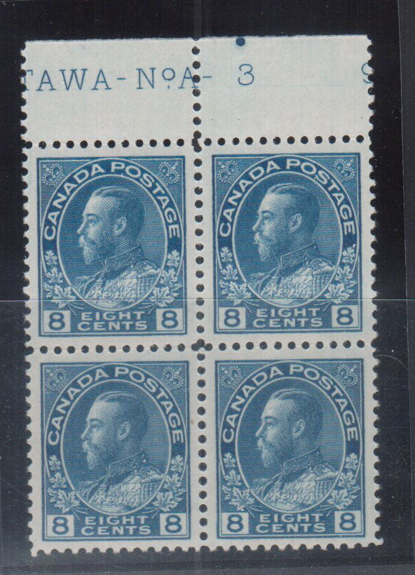 Canada #115 XF/NH Plate #3 Block **With Certificate**