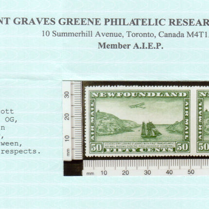 Newfoundland #C10a VF/NH Imperforate Pair **With Cert.**