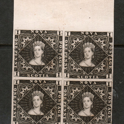Nova Scotia #1P VF Plate Proof Block In Black On Thin Card *With Cert.*