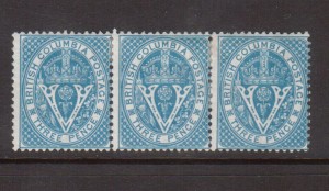 British Columbia #7i Mint Inverted Watermark Strip Of Three *With Cert.*