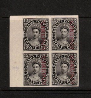 Canada #3Pi XF Left Margin Plate Proof Block India On Card