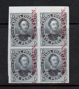 Canada #2TCvii XF Proof Block On India Paper Dark Grey With Specimen Overprint In Carmine