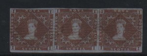 Nova Scotia #1 VF Used Showpiece Strip Of Three **With Cert.**