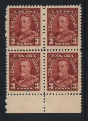 Canada #219c VF Mint Printed On Gum Side Block