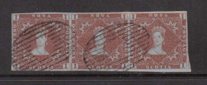 Nova Scotia #1 XF Used Showpiece Strip Of Three **With Cert.**